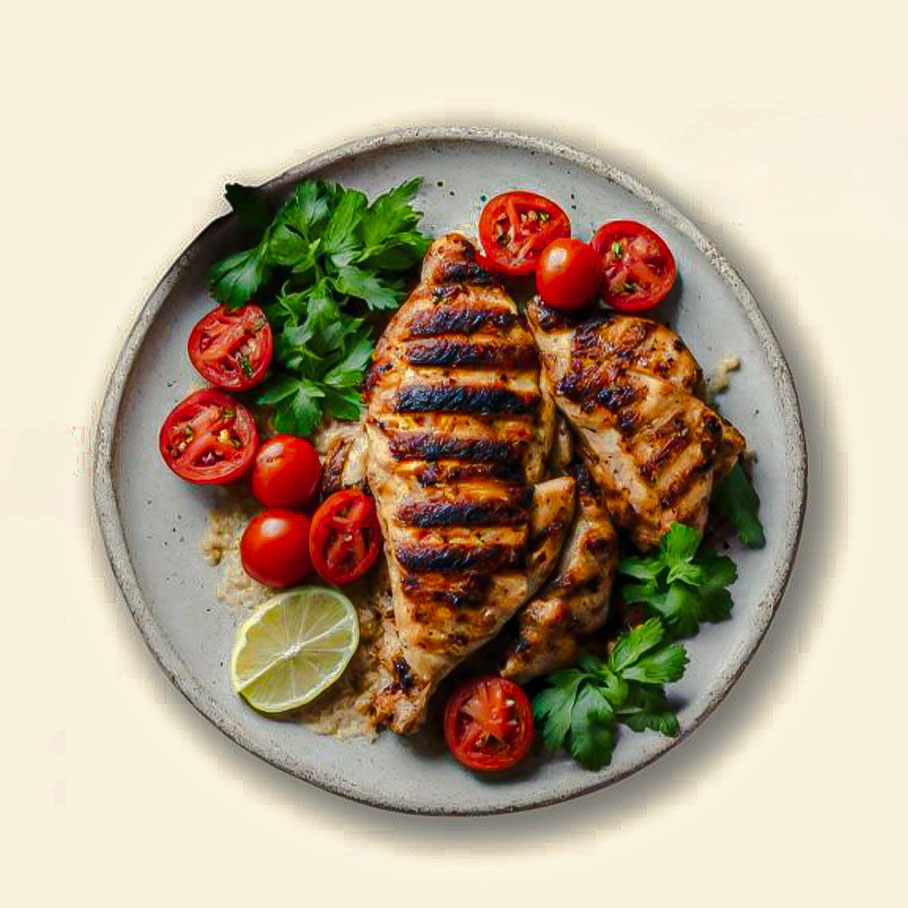 مرغ کبابی شاورما با بورانی خیار و گوجه رژیمی کم کالری